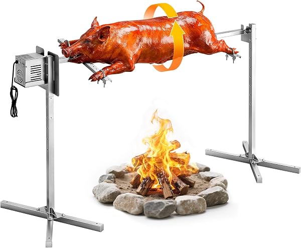 VEVOR Spanferkelgrill Lammgrill Spießbratengrill 1321 mm Rotisserie-Grill AC 220-240 V, 8-stufiges elektrisches Rotisserie-Grill-Set mit 60 kg Tragkraft, 38 W Motor Grillset für Partys - 1