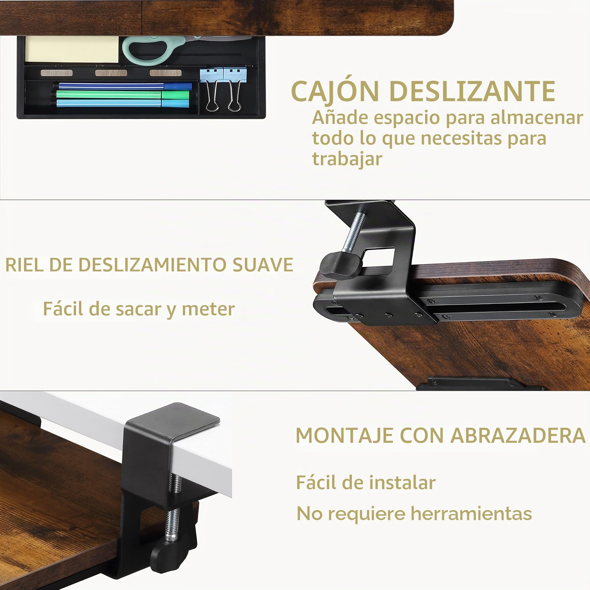 ETHU Bandeja para Teclado Extraible- Soporte Teclado Ordenador Bajo Mesa，Porta Teclado Extraíble con Abrazadera C, Cajón de Computadora de 680 x 300 MM para Escribir, Hogar u Oficina