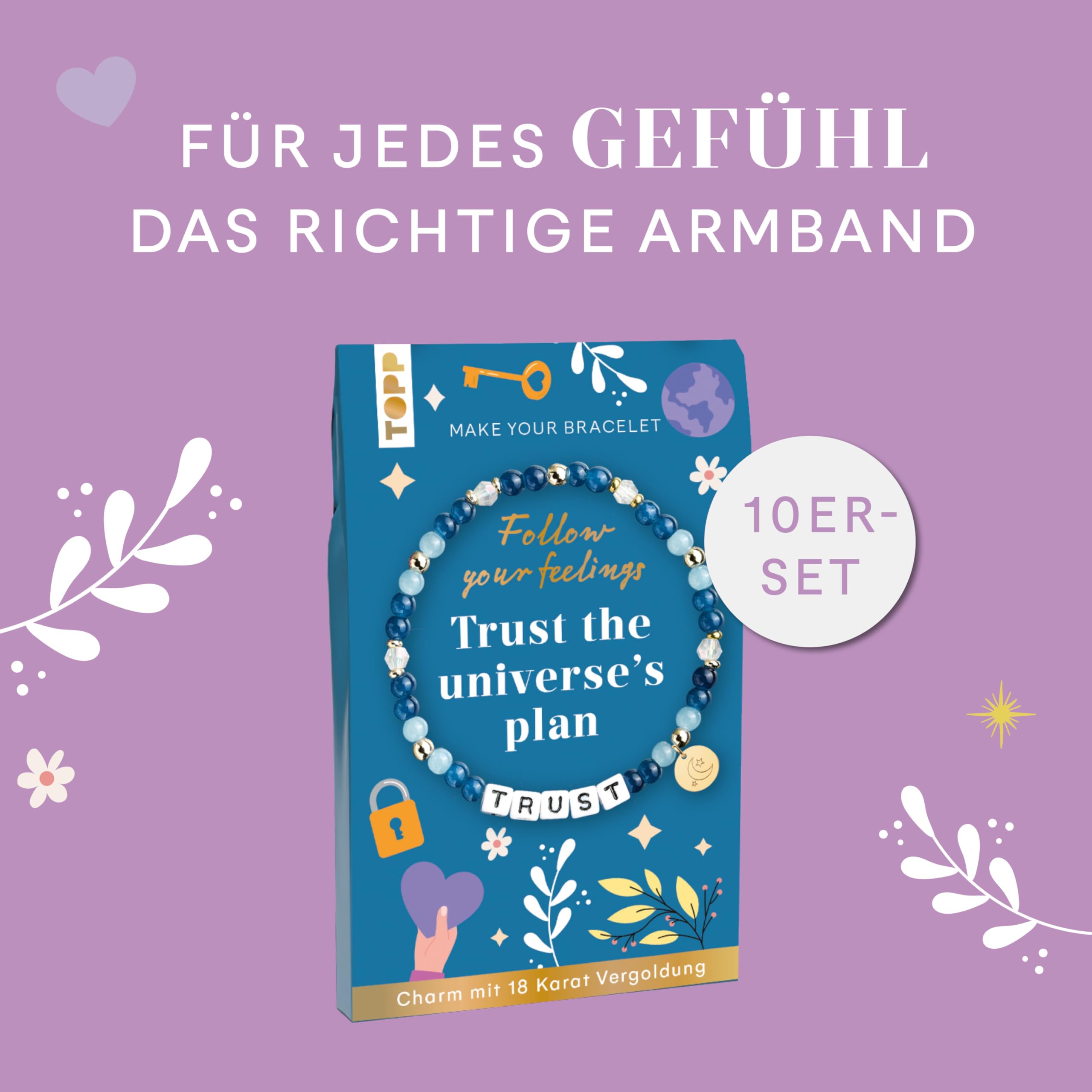 Follow your Feelings - Make your bracelet - Schmuckset Trust VE, 10 Ex.: Anleitung und Material für ein Armband. Mit gestalteter Geschenkkarte