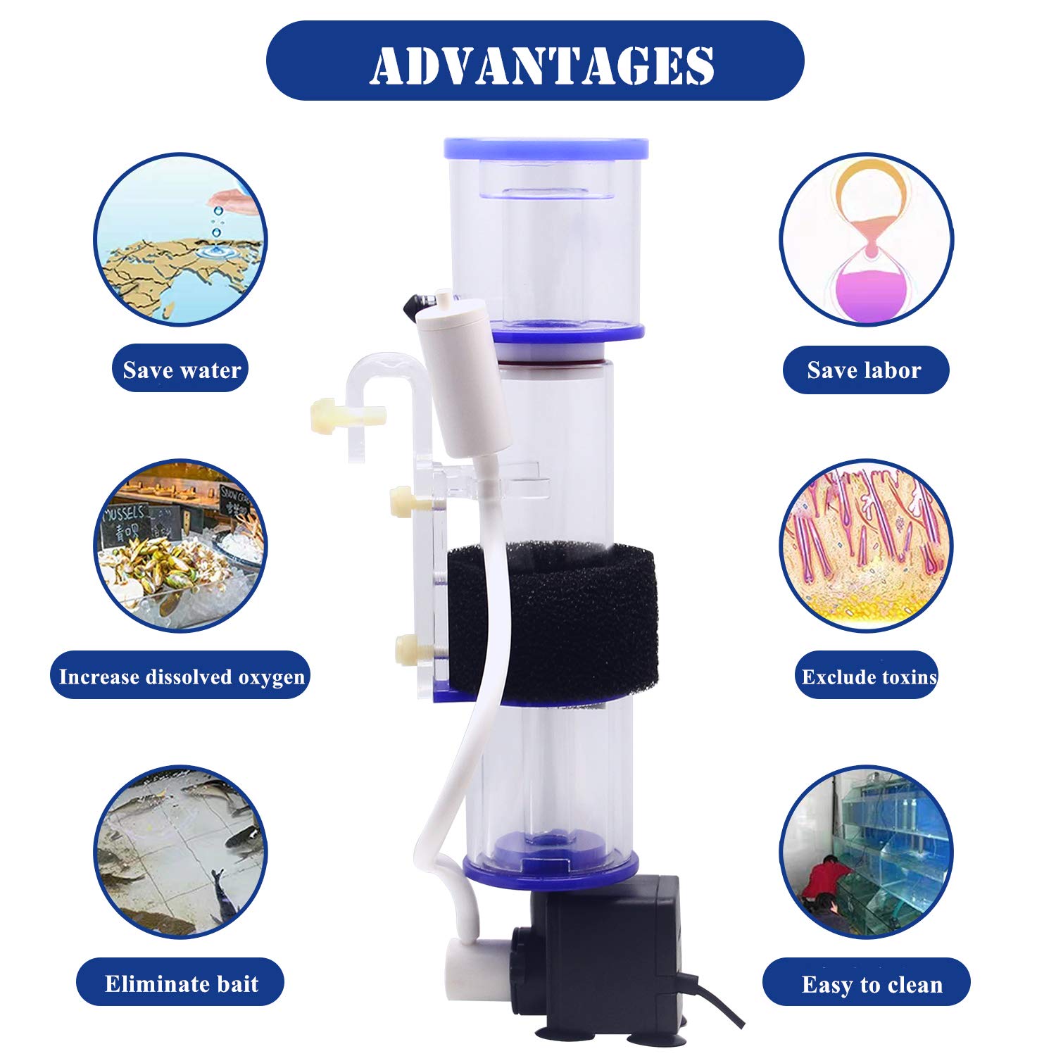 Hanchen Acuario Proteína Skimmer 100-150L Filtro de Acuario para Acuario Acuario Acuario Acuario Acuario Acuario Acuario