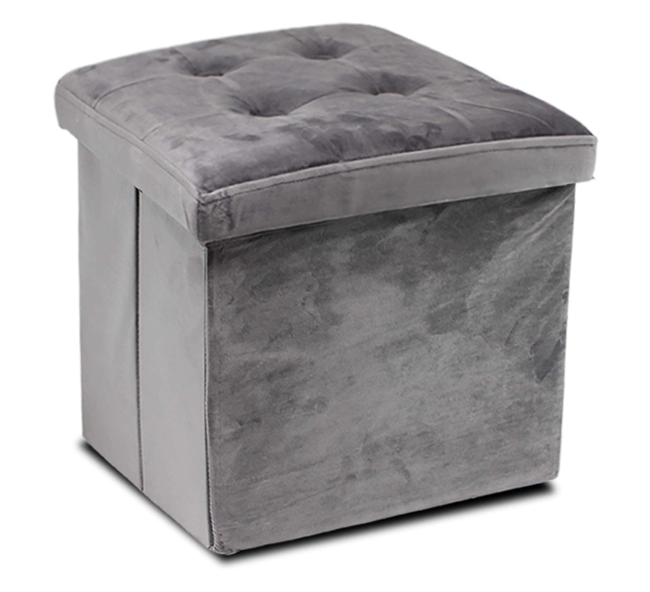 GreaTool Taburete Plegable, Reposapiés Cuadrado, Puff Almacenaje Cuadrado con Tapa, 38 X 38 X 38CM Gris (Pack 1, Gris)