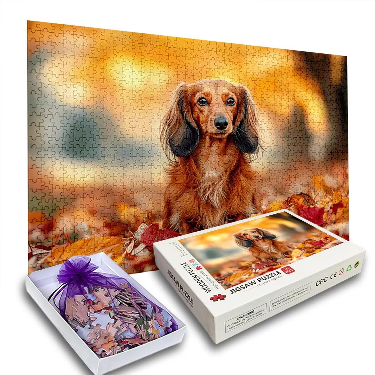 Puzzle 5000 sztuk dla dorosłych, puzzle 5000 sztuk drewna, puzzle dla dorosłych wzór psa, wyzwanie puzzle dla całej rodziny, oryginalne prezenty dla kobiet mężczyzn, temat: jesień, Q-6