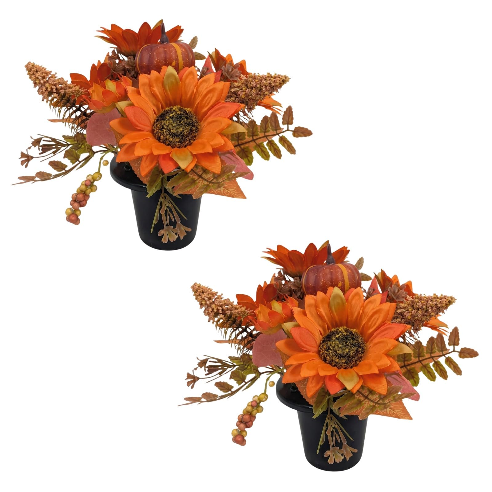 Homesecret Autumn Orange Pot 2X Pack 2 Artificial Flowers For Graves In Pots 25Cm | Autumn Orange Grave Flower Pots | Perfect For Enhancing Memorial & Cemetery Decor | Improved Design For Funeral Elegance & Lasting Tribute.