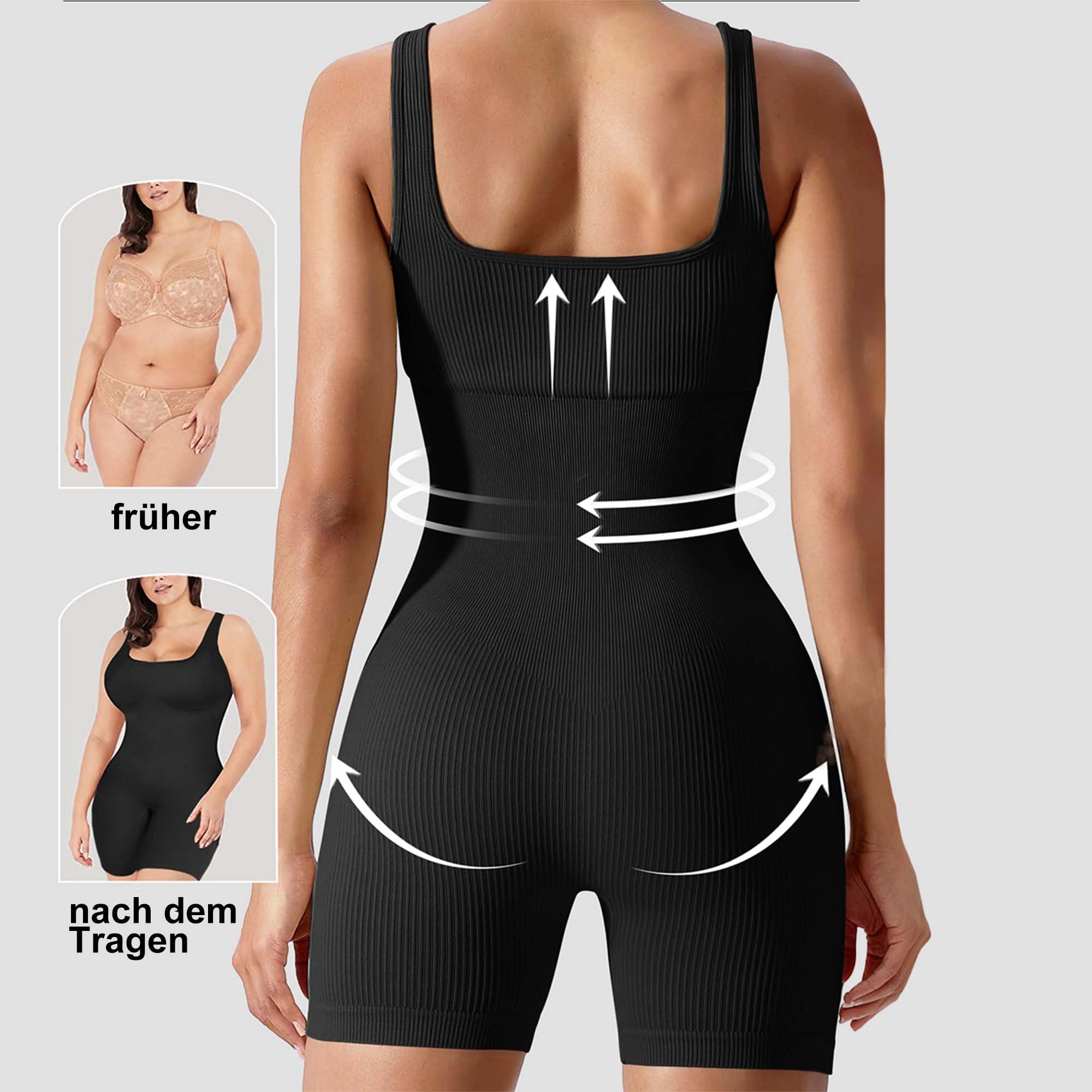 KIKIMINK Body Damen Bodysuit Shapewear Ribbed Sleeveless Jumpsuit Tank Top Enges Sportbody Elegantes Body Sexy Figurbetontes Square Neck Damenbody