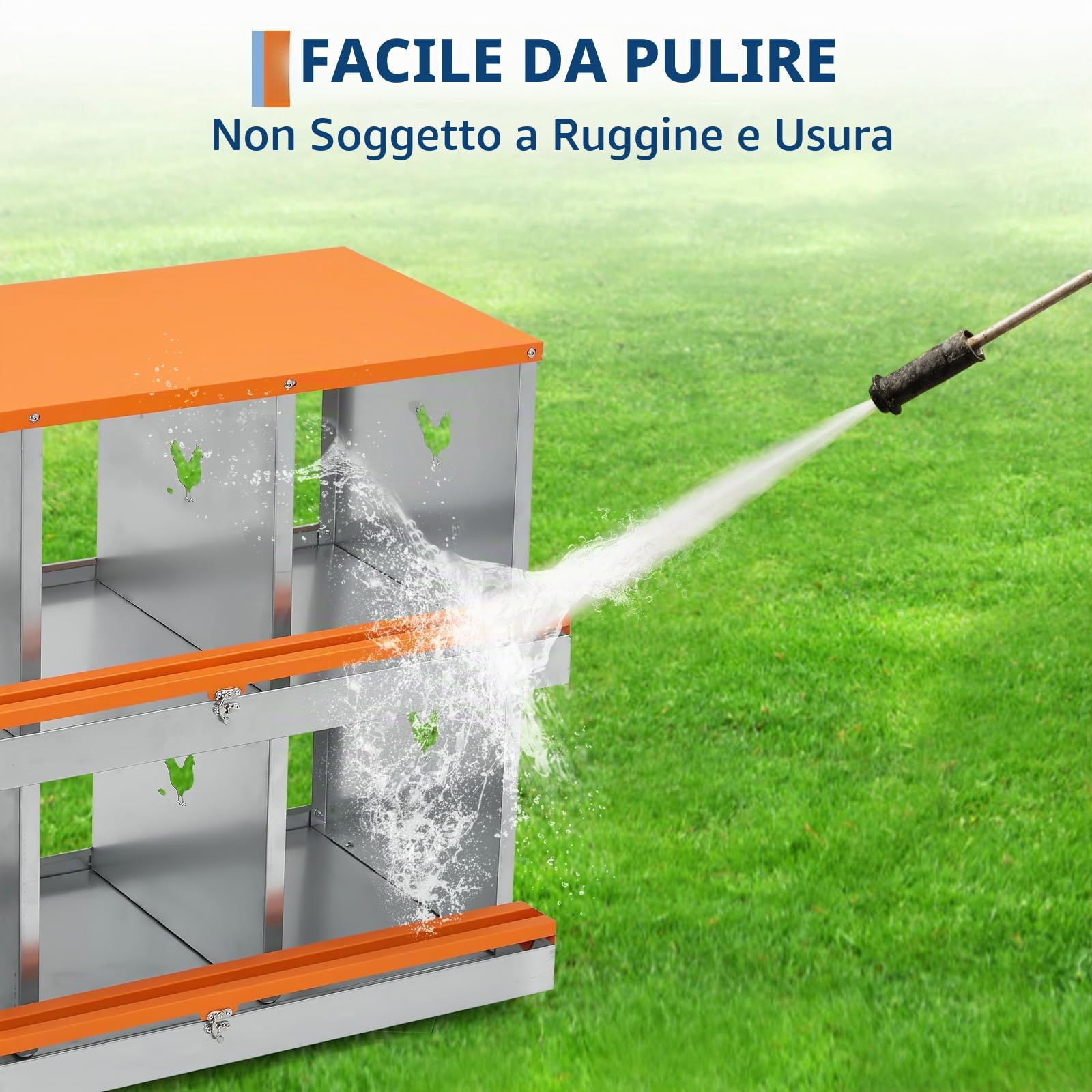 Gabbia professionale per galline ovaiole – 8 scomparti, metallo a doppio strato, ampia ventilazione, trespolo integrato, facile raccolta delle uova – Colore arancione ruggine, doppio strato 8
