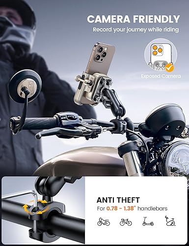 Miniatura 4 de Lamicall Soporte de teléfono para motocicleta, todo metal antivibración bloqueo de 1s, abrazadera de manillar para teléfono de bicicleta, soporte