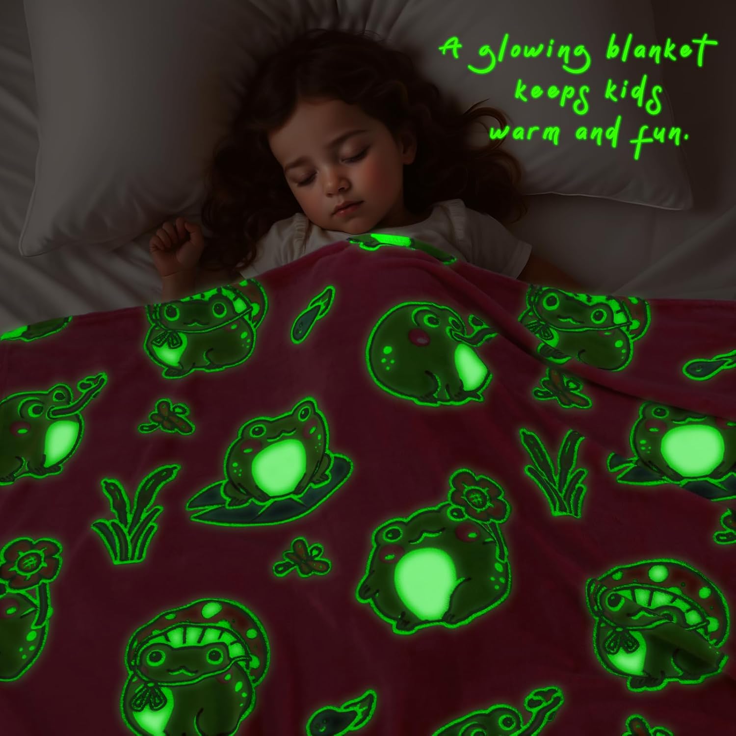 Glow in The Dark Frog Blanket for Girls, Frog Gifts for Women Girls, Soft Cozy Pink Throw for Kids, Cute Frogs Stuff Bedroom Decor, Birthday Gifts for Teen Girls Age 3-13, 50" x 60" - Image 2