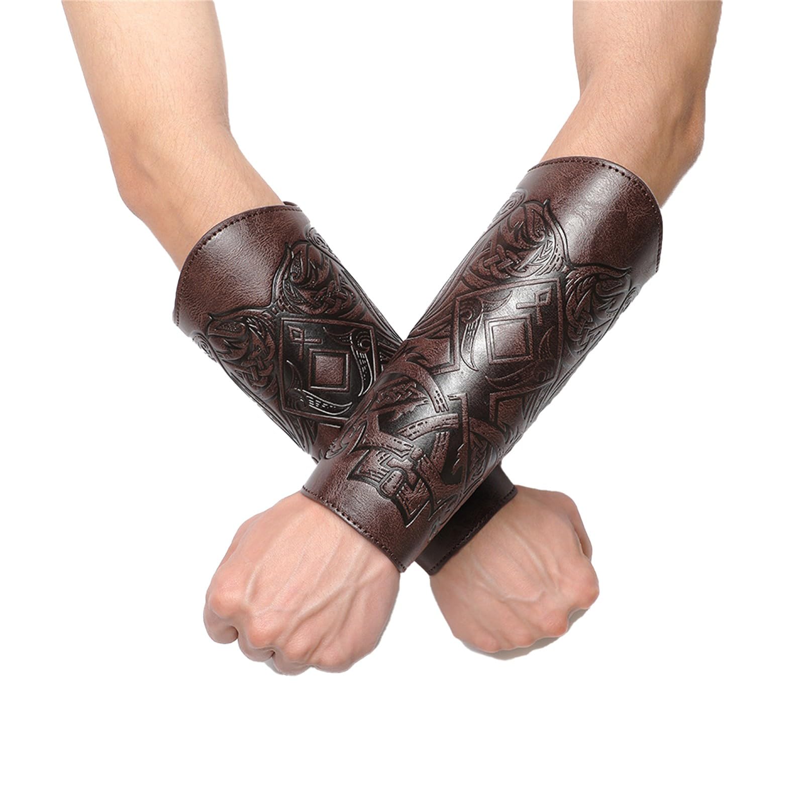 Halloween Costume Medieval Embossed Arm Bracers Retro Faux Leather Arm Gauntlets Arm Guards 1PCS (CO3, One Size)