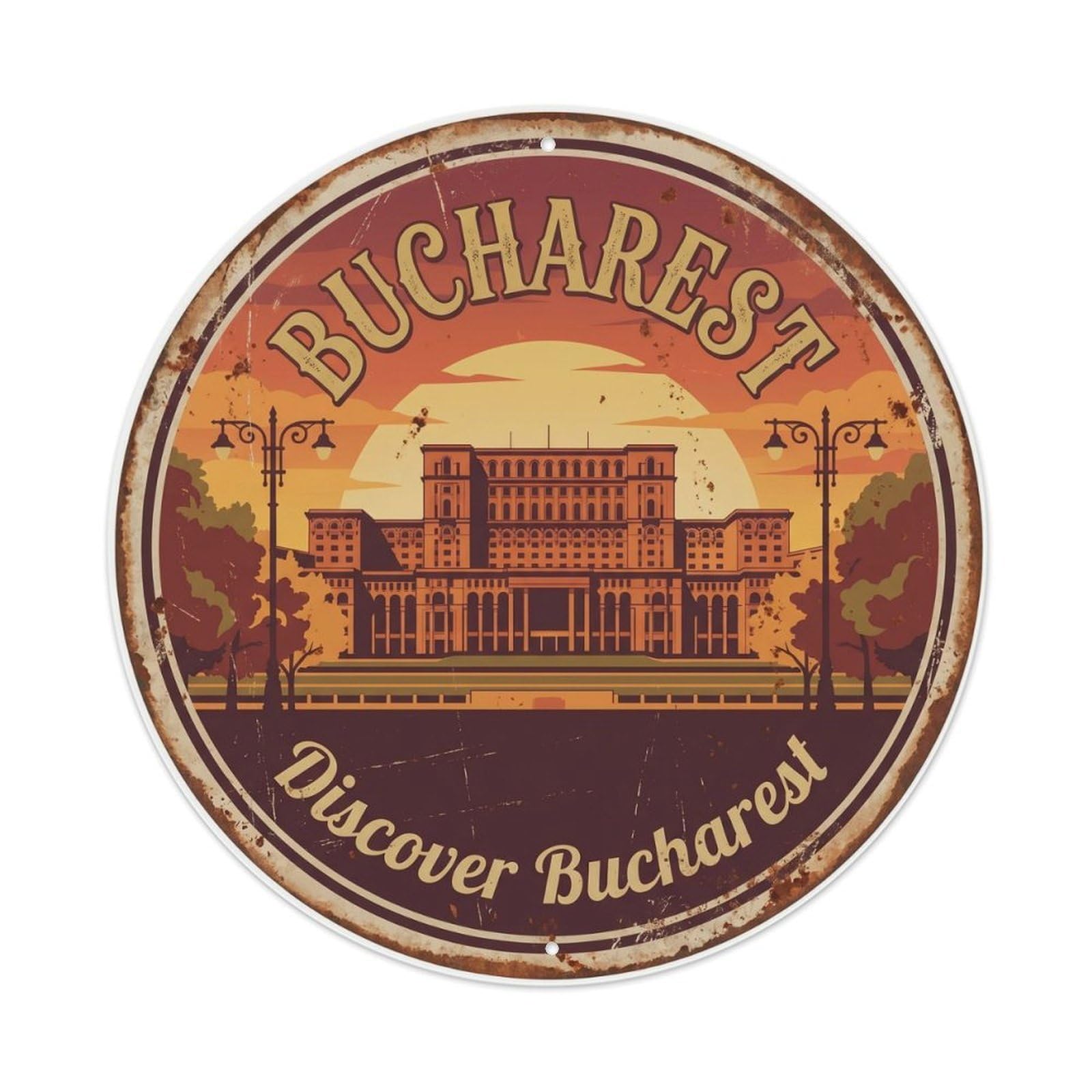 Vintage Travel Parliament Bucharest Landmark Metal Tin Sign