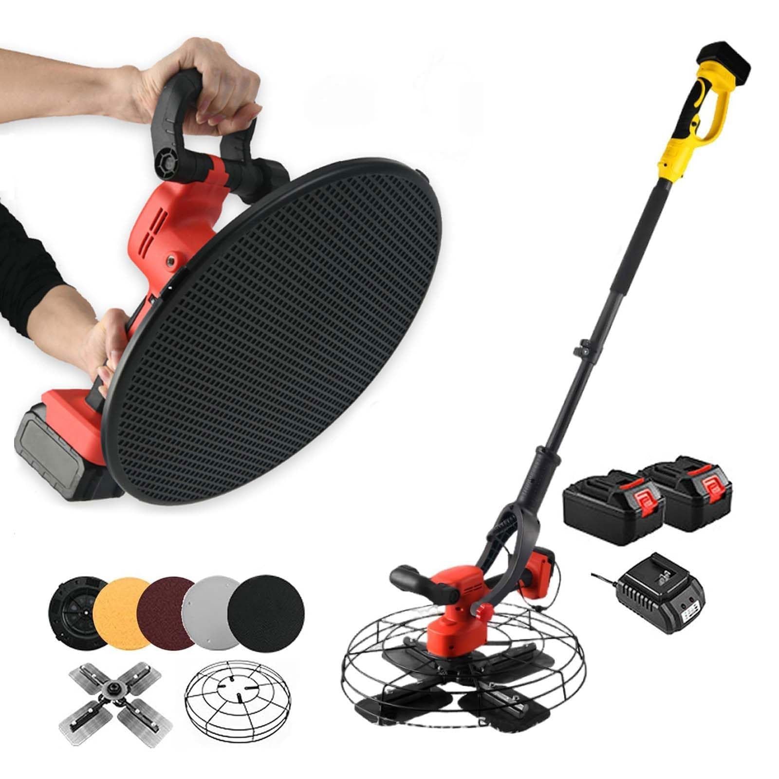 SICWEDIM Professional Cordless Rendering Tool,300 RPM Electric Handheld Finishing Machine with Extension Pole,Blade Diameter 45cm, 6-Speed Intelligent Control,Cement Trowel Machine (30000mah)