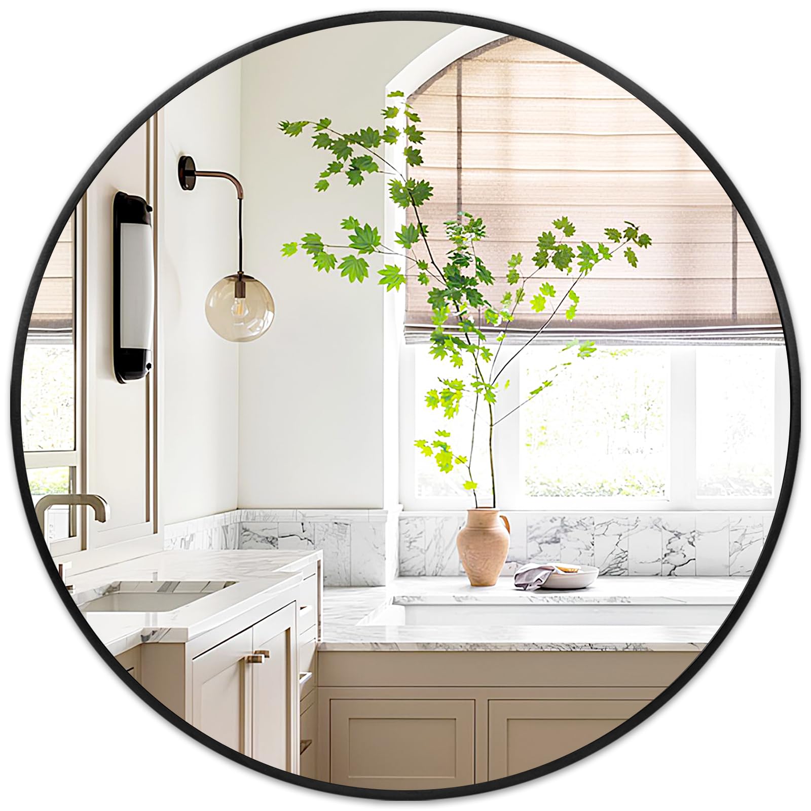 Fabuday Black Circle Mirror for Wall Decor 18 Inch - Bathroom Round Mirror with Matte Frame, Small Circular Mirrors for Entryway, Hallyway, Living Room, Bedroom