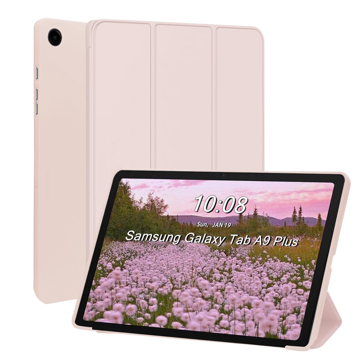 CASZONE Samsung Galaxy Tab A9 Plus 11 inch Case 2023 with Pencil Holder,TPU Trifold Stand Galaxy Tab A9+ 11 inch(SM-X216/SM-X210/SM-X218/SM-X215) Cover Auto Sleep/Wake Pink