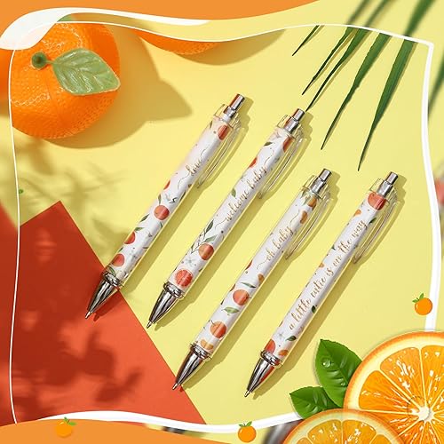 Miniatura 3 de Chuangdi 24 bolígrafos naranja para baby shower, bolígrafos retráctiles a granel, tinta negra con regalos para invitados, suministros escolares