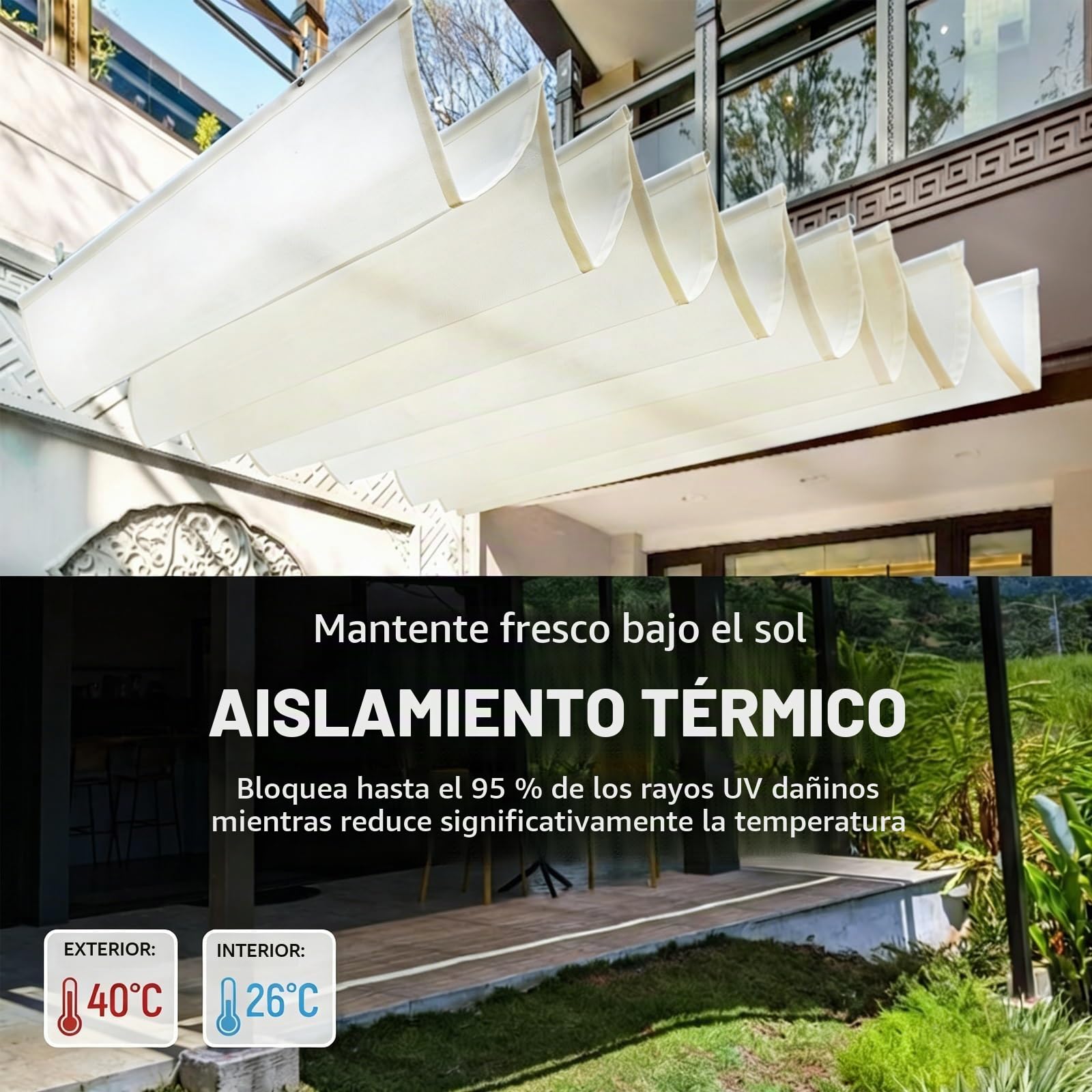 Toldo De Techo Corredizo, Ondulada Toldos Exterior, Vela De Parasol De Onda Retráctil Decoración De Techo Densificado Y Engrosado De Sun Room for Patio terraza Porche(W2*L3m/W6.56*L9.84ft)