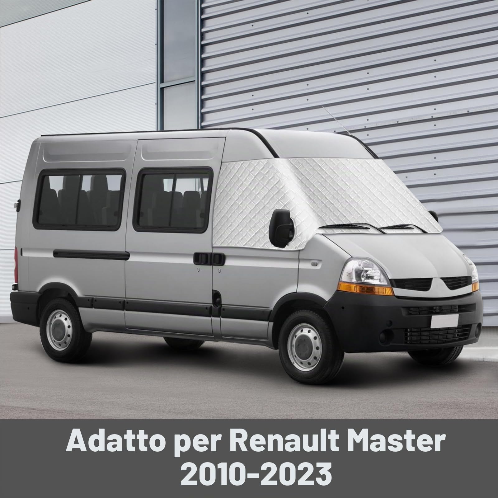 Copertura per parabrezza compatibile con Renault Master 2010-2025, Argentato Anteriore Parasole per Finestrino, Blocca I Raggi UV, Protegge da Vento e Intemperie, Mantiene Il Veicolo Fresco | parabrezza argentato, blocca i raggi UV, resistente alle intemp