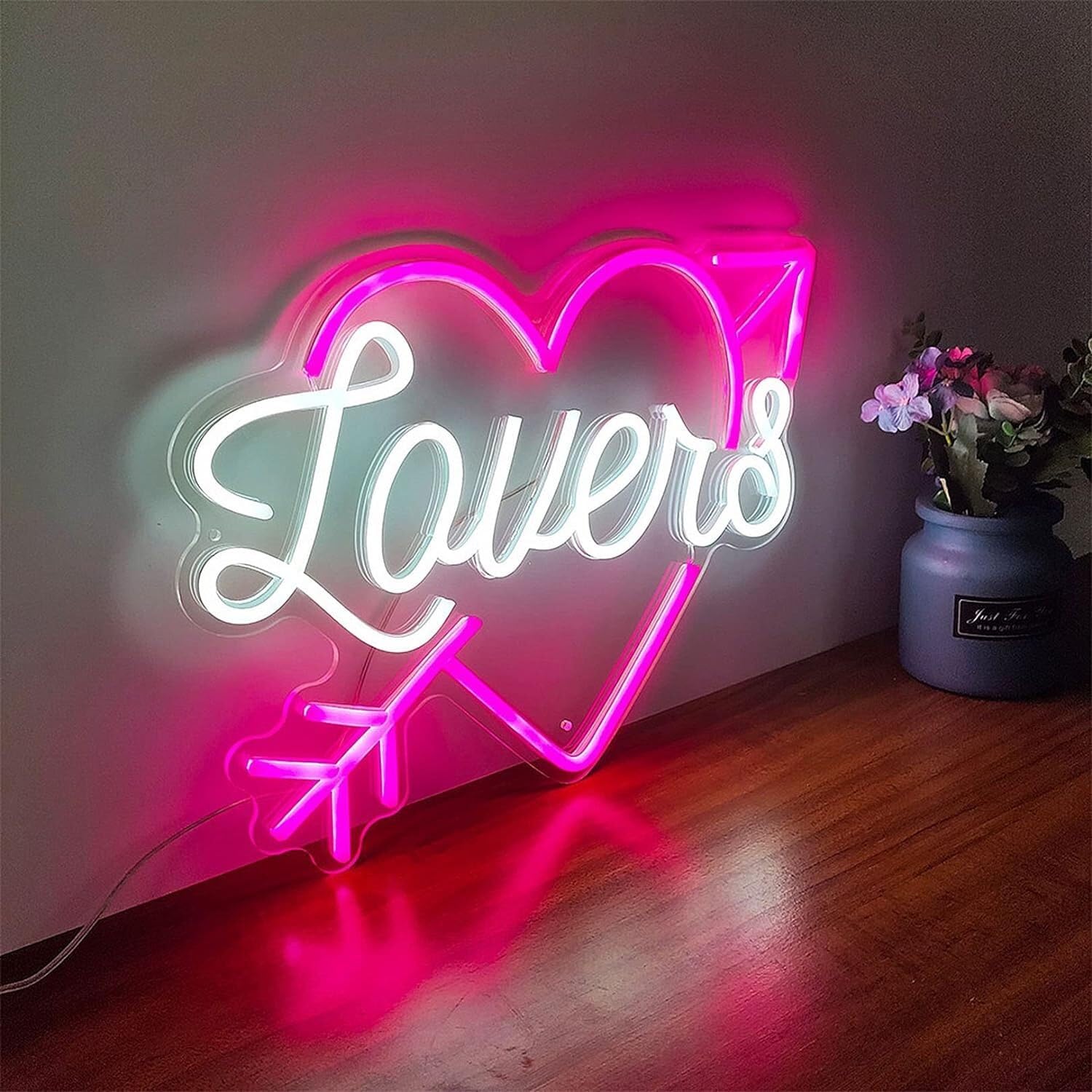 KIJyfgTR LED Neon Light Sign Love Neon Light Signs Night Light with Pedestal Cupid Heart Signs Neon Lamps Pink Light Up Bedroom Living Room Wedding Party