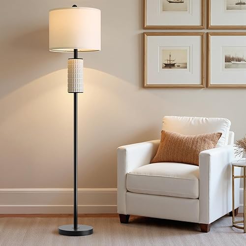PoKat Farmhouse Floor Lamp for Living Room with Ceramic, 64" Black Standing Lamps for Living Room Corner, Modern Tall Floor Lamps for Bedroom, Sofa,