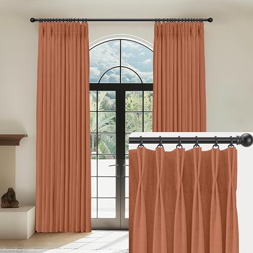 CAPALOCA Linen Pinch Pleated Curtains Blackout 100% Black Out Curtains 96 Inches