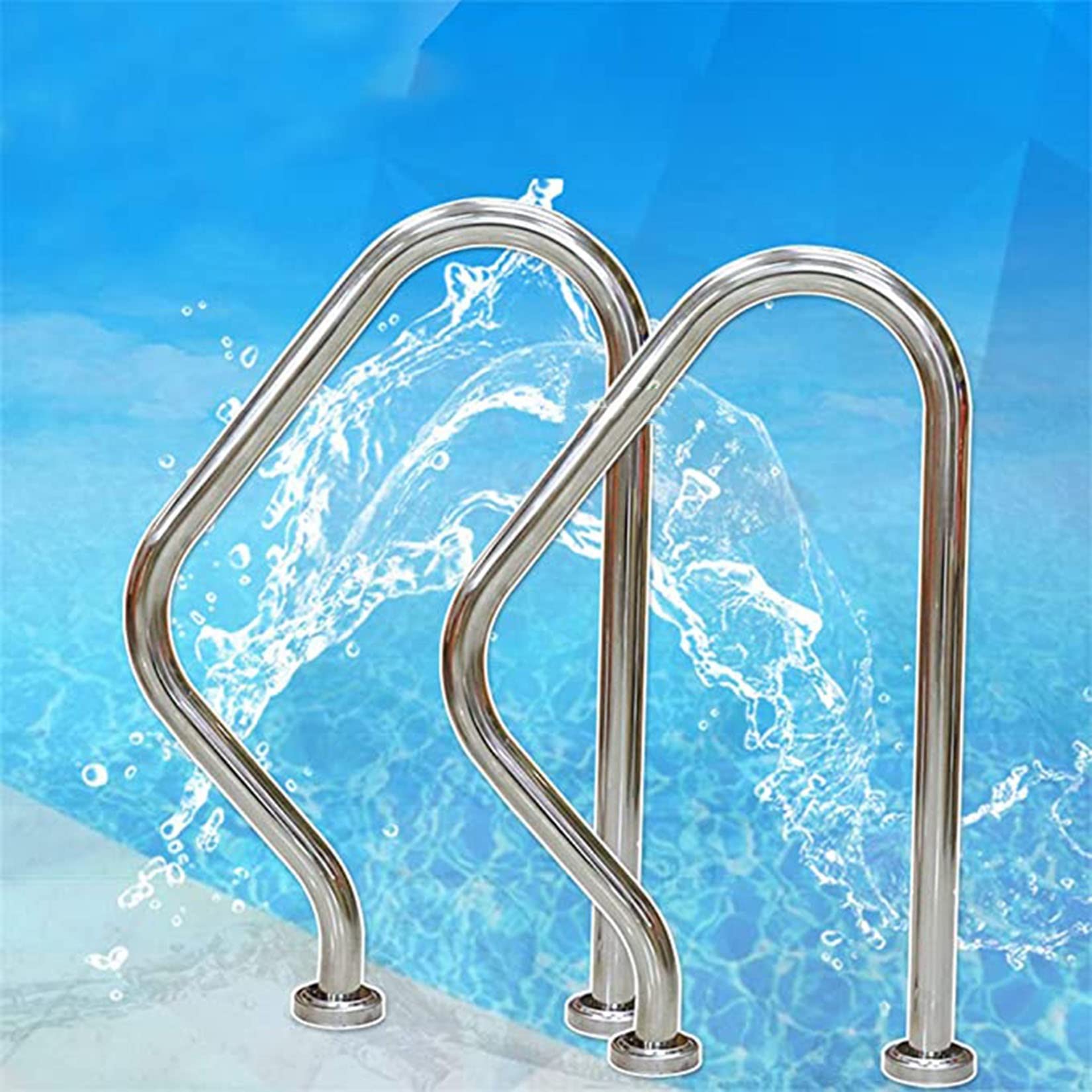 Pool Handrail 304 Stainless Steel Pool Railing for Inground Swimming Pool Stair Rail Easy Install, 2 PCS