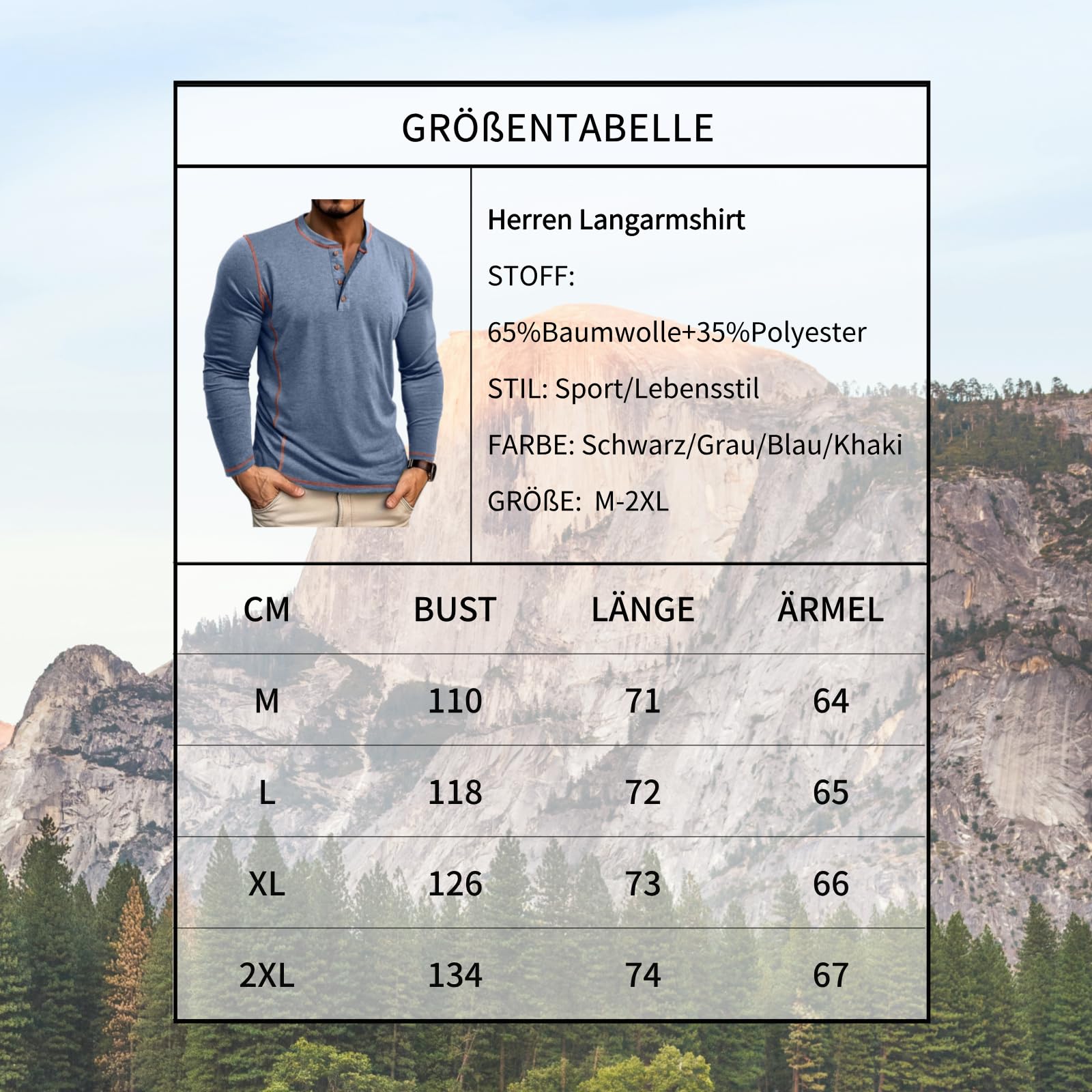 LAOARA T Shirt Uomo Maglietta Manica Lunga Cotone Slim Fit Henley Tshirt Maglia Bottone Magliette M-2XL