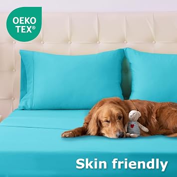 King Size Bed Sheet Set - 4 Piece Soft Microfiber Sheets with Deep Pockets, Cooling Technology, and Wrinkle-Free Pillowcase. Hotel-Quality, Durable Bedding, Capri Blue