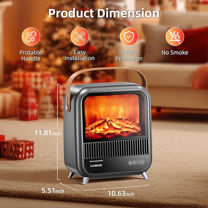 Chimenea Eléctrica Flymoon, 750/1200W, Efectos 3D, Timer 7H, Protección miniatura 2