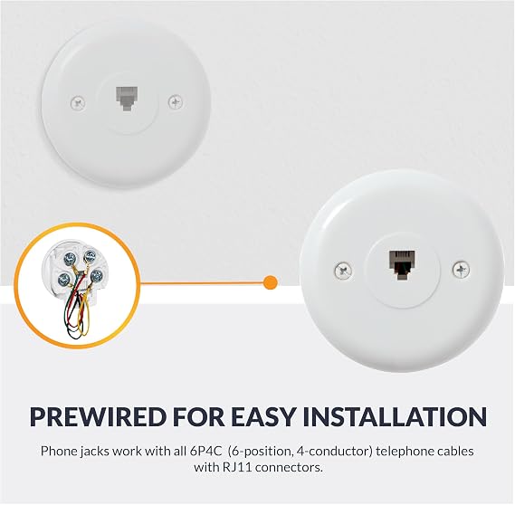 Newhouse Hardware 1-Port Round Telephone Jack Wall Plate, 6P4C, for RJ11 telephone cables, Single Gang, 5-Pack, White (RPWP-WH-05)