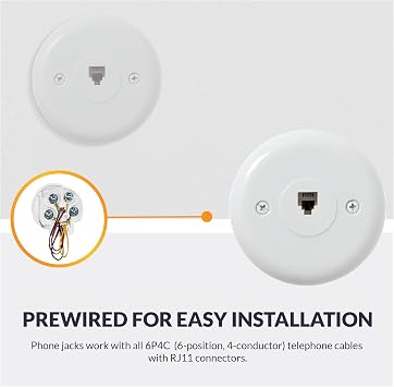 Newhouse Hardware 1-Port Round Telephone Jack Wall Plate, 6P4C, for RJ11 telephone cables, Single Gang, 5-Pack, White (RPWP-WH-05)