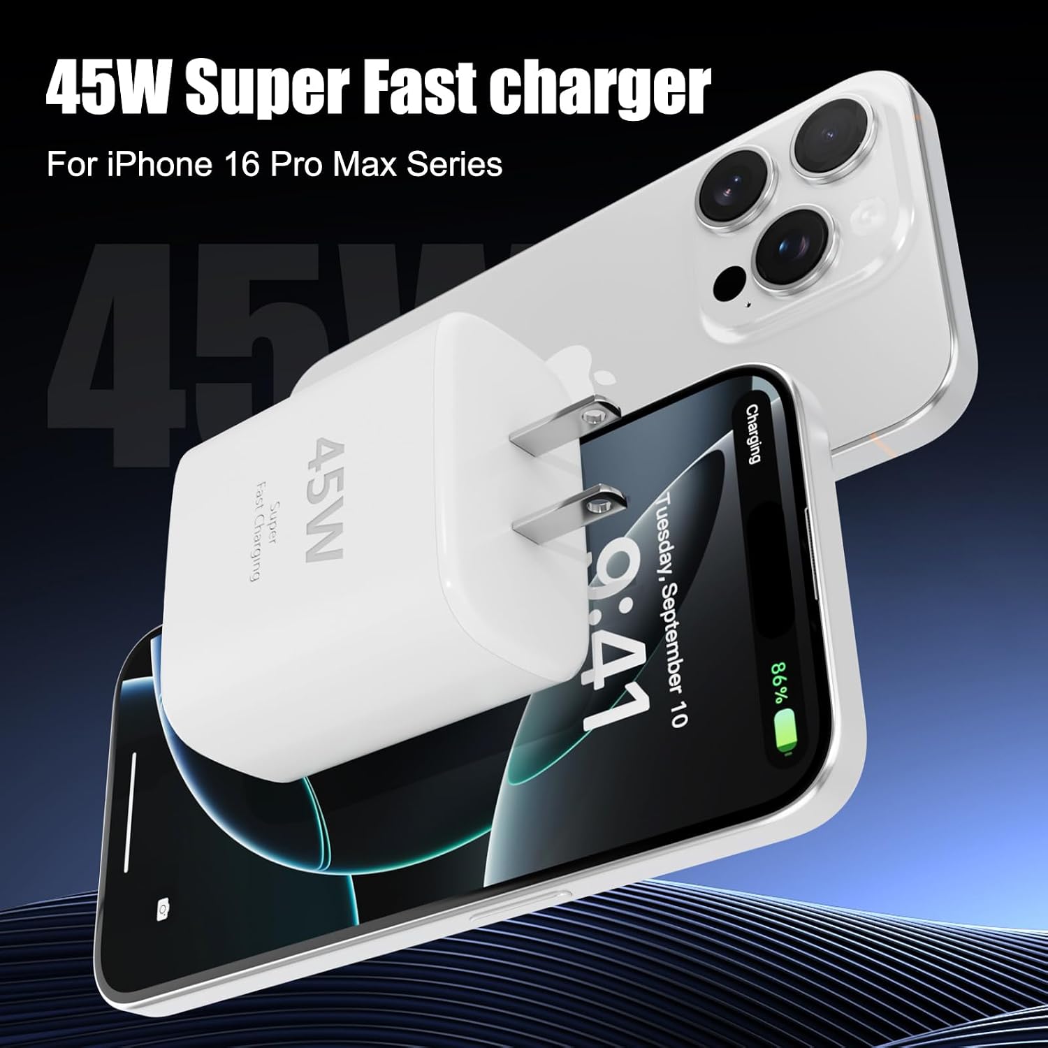 45W USB C iPhone 17 16 Super Fast Charging,iPhone 17 Pro Max Fast Charger Block for iPhone 17/17 Plus/17 Pro Max/16/16 Plus/16 Pro Max/15 Pro Max/iPad Pro