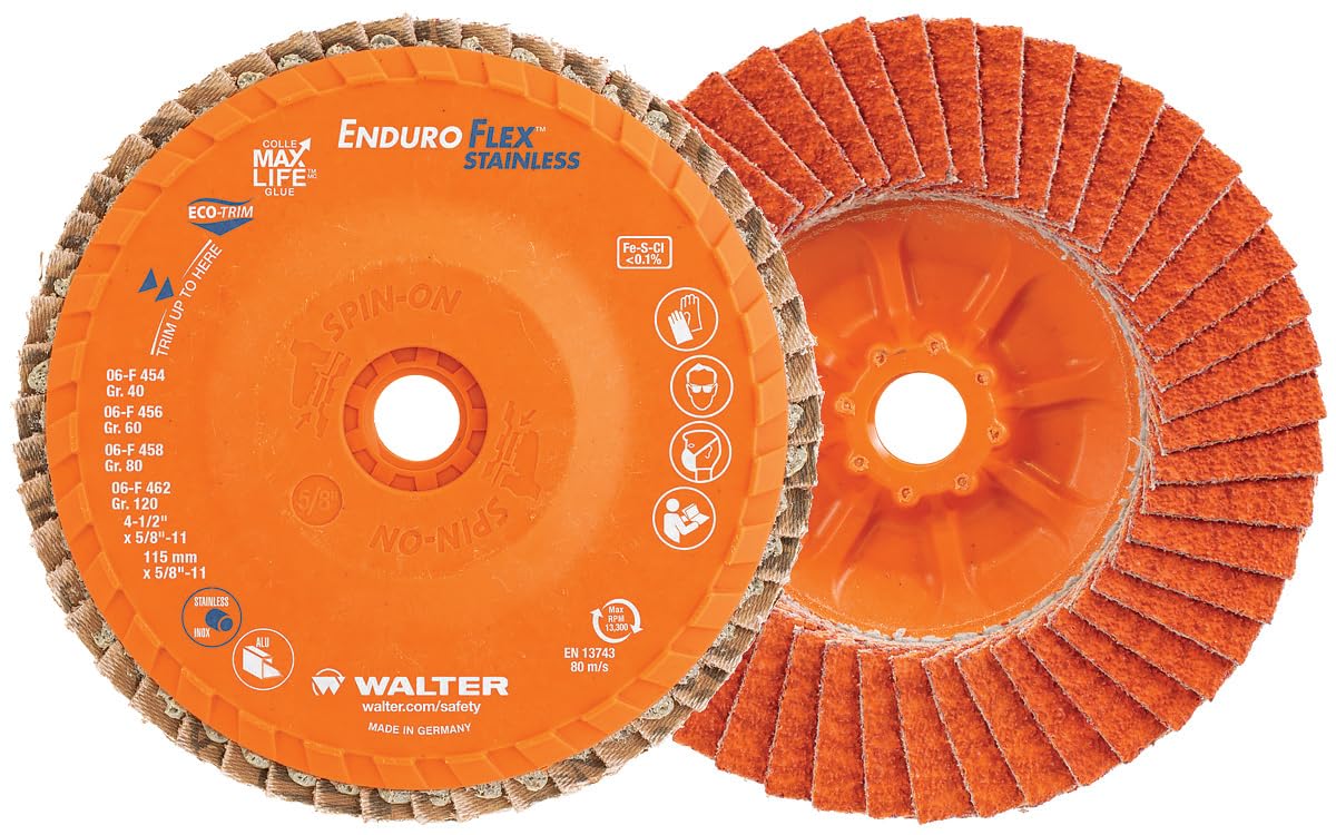 Walter Enduro-Flex™ Stainless Flap Disc, Ceramic Abrasive, 4-1/2