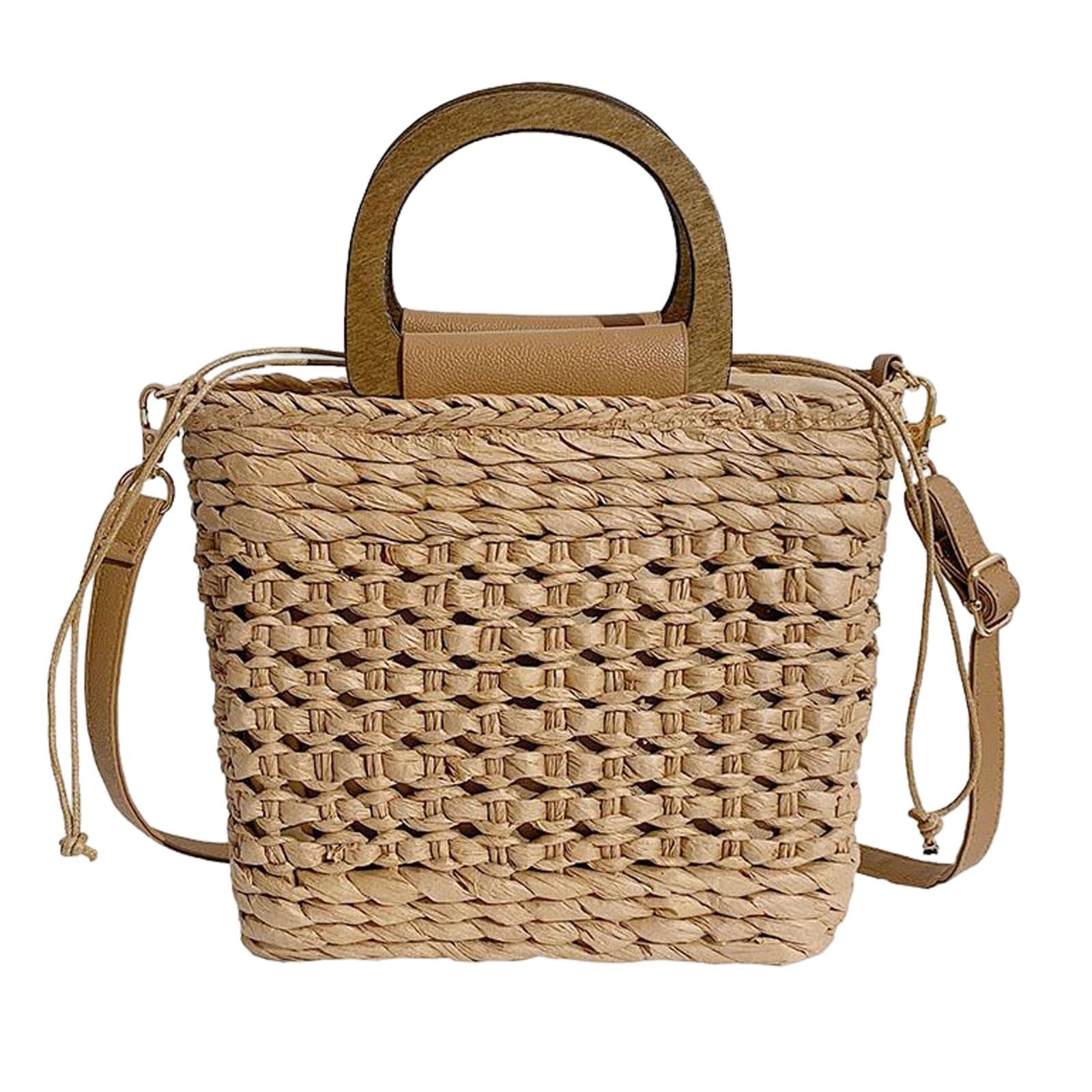 heavenglow Straw Woven Handbag Handwoven Casual Bags Wallet for Dances Vacation Parties Khaki-picture-34