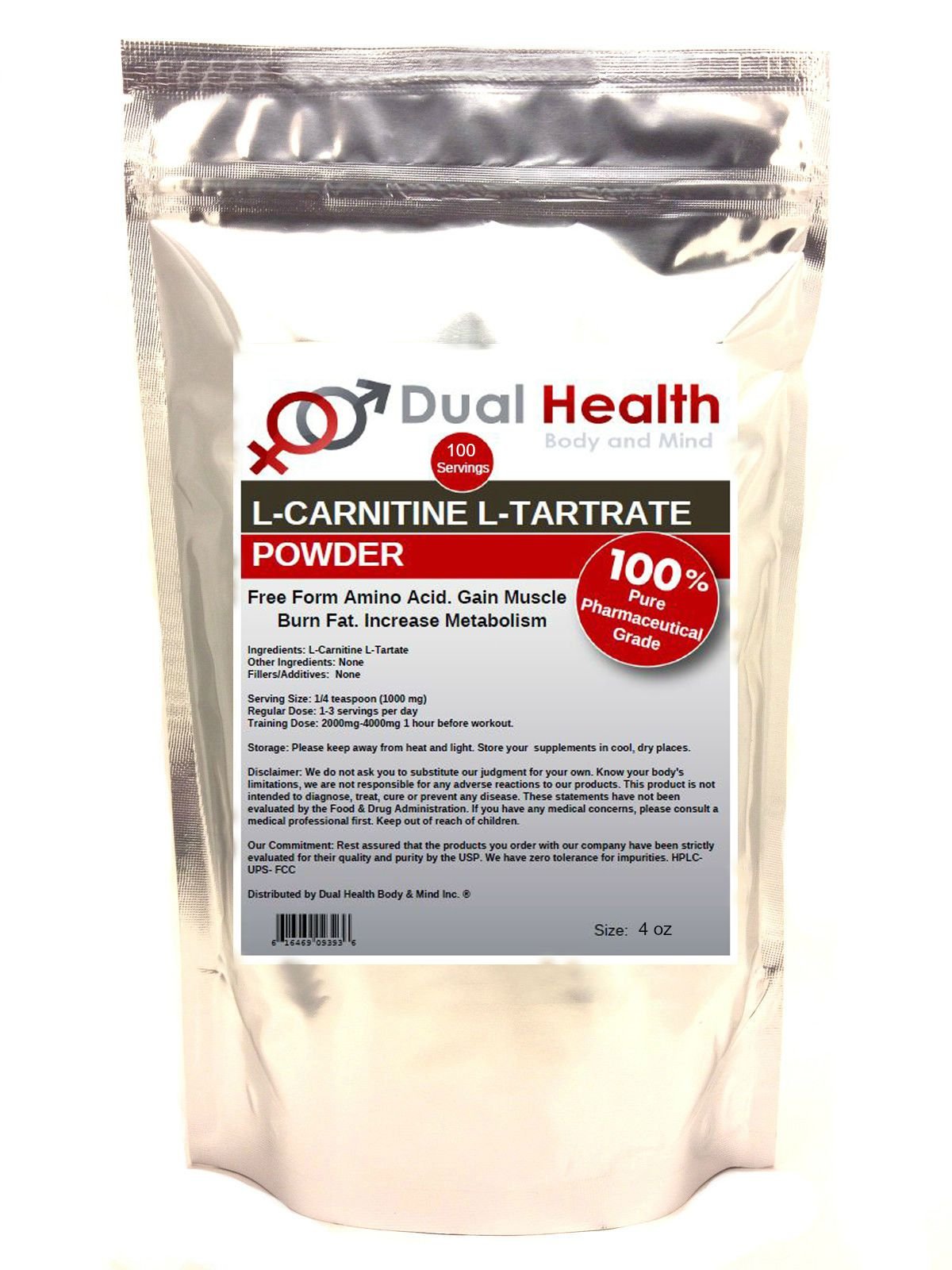Amazon.com: L-carnitina pura L-tartrato en polvo (4 oz) suplementos a  granel : Salud y Hogar