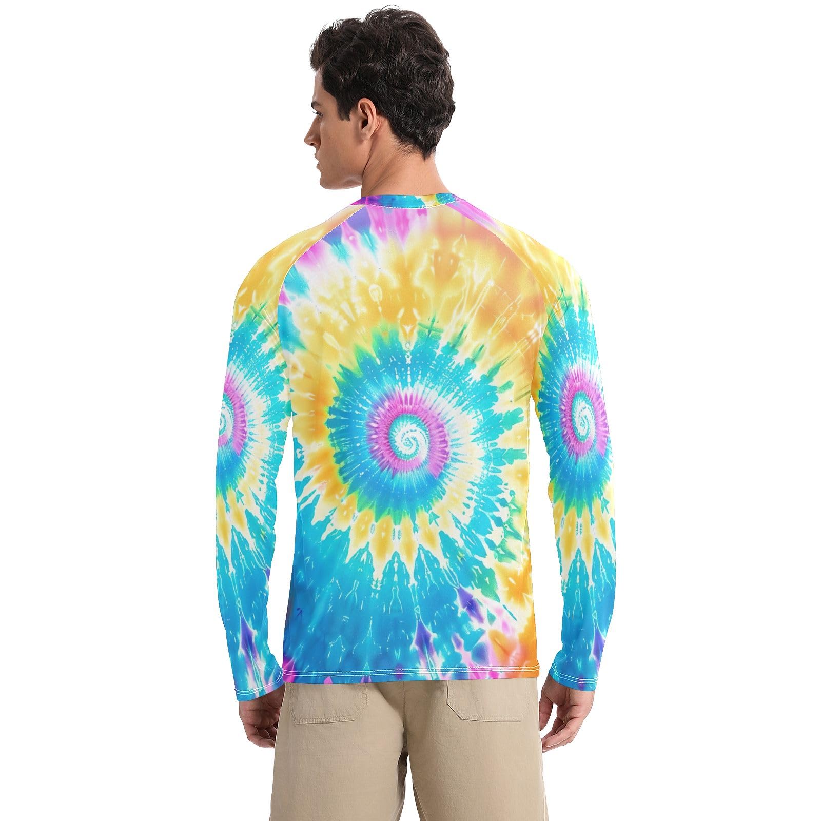 Vibrant Tie Dye Men's Rash Guard Quick Dry UPF 50+ Sun Protection Long Sleeve Fishing Hiking T-Shirts Sun Shirt for Outdoor, X-Large