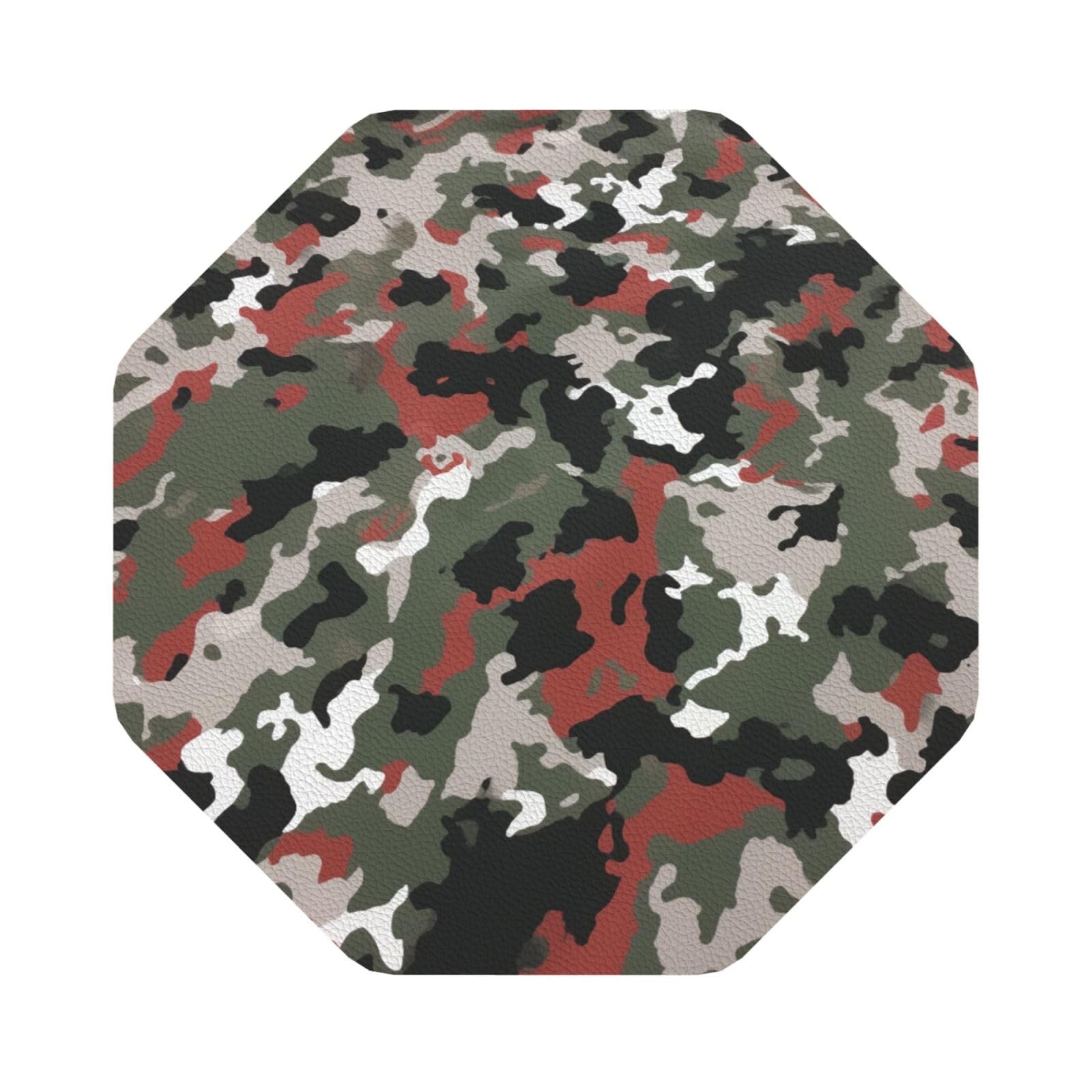 Camouflage Print Leather Coaster Set of 6, Octagon Coasters Table Decorative Coffee Cup Beverage Coasters Wine Beer Bar Coasters for Hot Drinks Table Protection