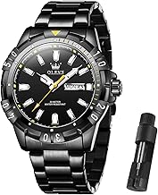 OLEVS Men Watch,Big Dial Watches for Men Stainless Steel Watch with Day Waterproof Analog Quartz Watches for Man Classic Business Wristwatch Luxury Luminous Round for Men Rotatable Bezel Watch