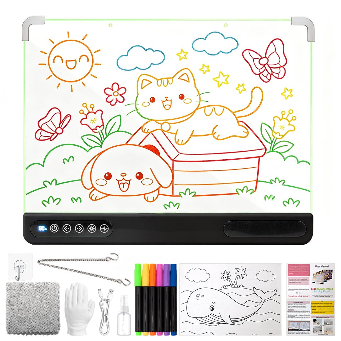 Astrify Rechargeable Led Drawing Board with 10 Color Light Modes Black, 25cm x 35cm