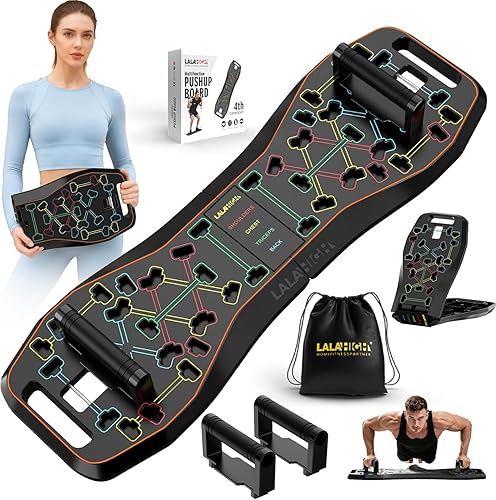 LALAHIGH Push Up Board,36 in 1 Home Gym Equipment with Ab Roller Wheel & Resistance Bands, Portable Foldable Workout Board for Full Body Strength