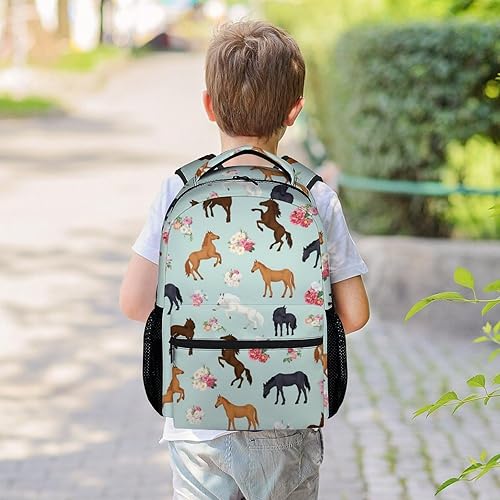Vista 2 de Mercuryelf Mochila de caballo para niñas y niños, mochilas azules de 16 pulgadas para la escuela, divertida mochila ligera para niños, Horse-3