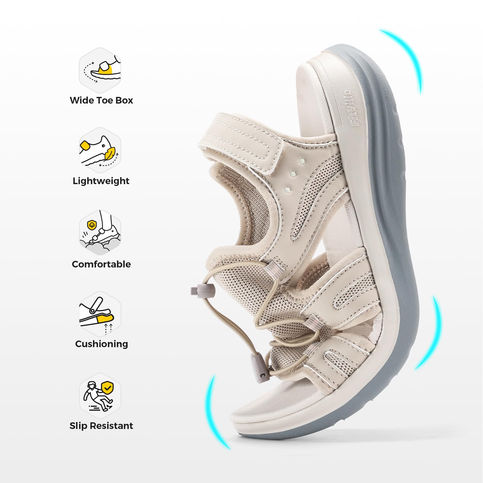 FitVille Sandalias Anchas para Mujer Verano Transpirables Cómodas con Sistema de Cordón Elástico y Correa Ajustable