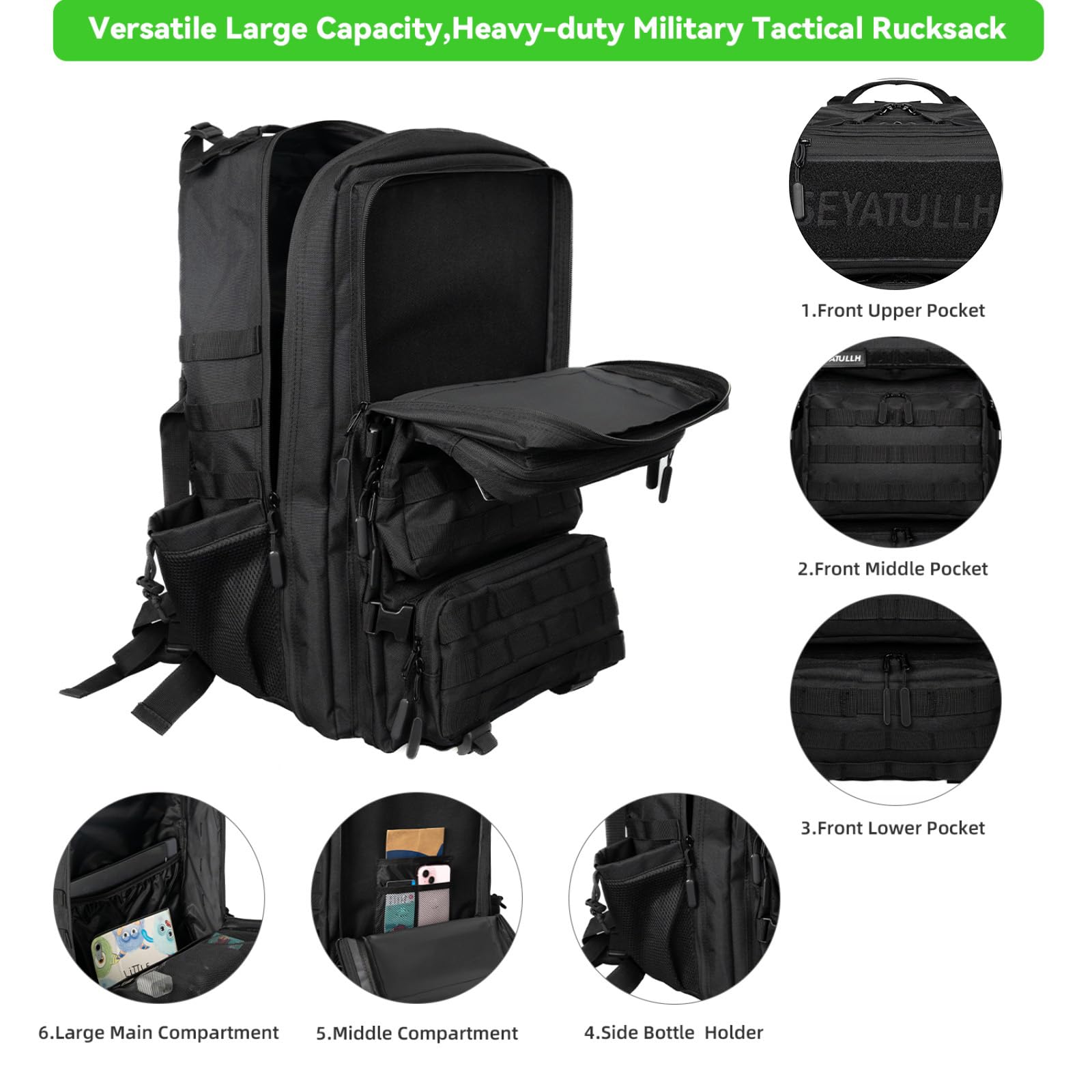 Zaino tattico militare 55L per uomo e donna Borsa d'assalto Molle Zaino da trekking trekking