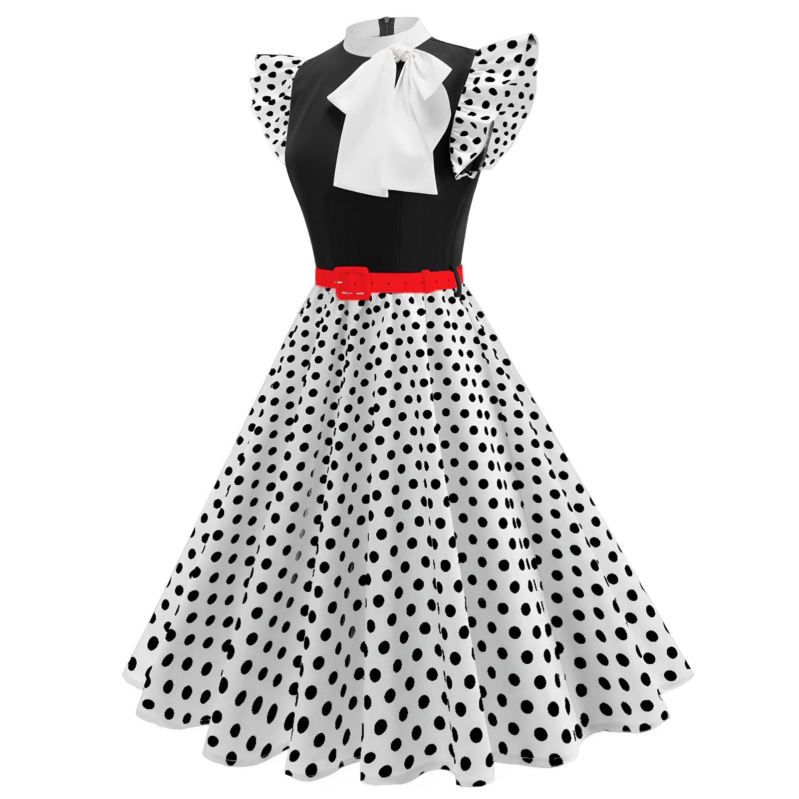 ODIZLI Robe rétro années 1950 pour femme - Manches flottantes - Nœud - Robe midi avec ceinture - Robe de cocktail