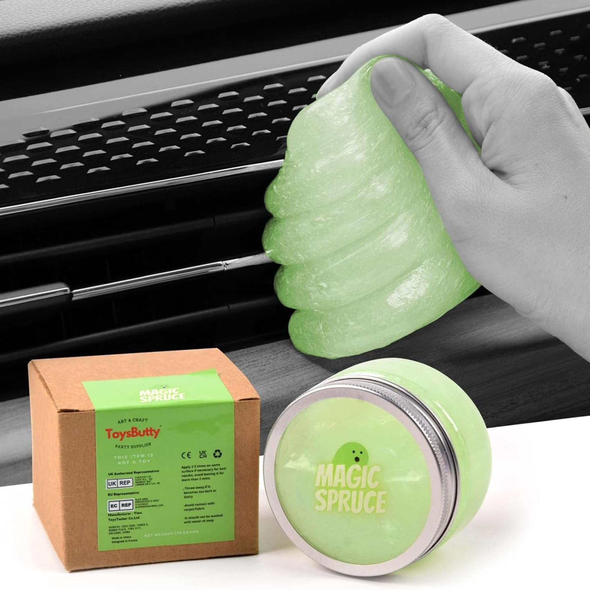 ToysButty Car Cleaning Gel Detailing Kit, Interior Car Accessories Car Cleaner with High End Green Apple Scented Cleaning Putty in Classy Jar, Dust Cleaning Gel For Keyboard Apple Laptop
