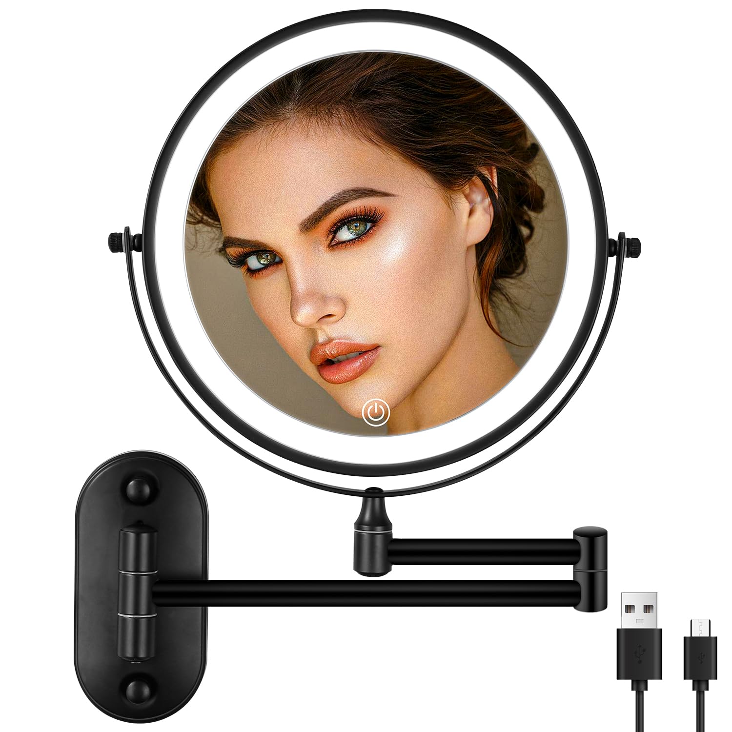 jutyum Espejo cosmético de montaje en pared, espejo cosmético con aumento 1X/10X, iluminación LED, espejo de maquillaje de pared, espejo de maquillaje con iluminación, espejo de maquillaje regulable,
