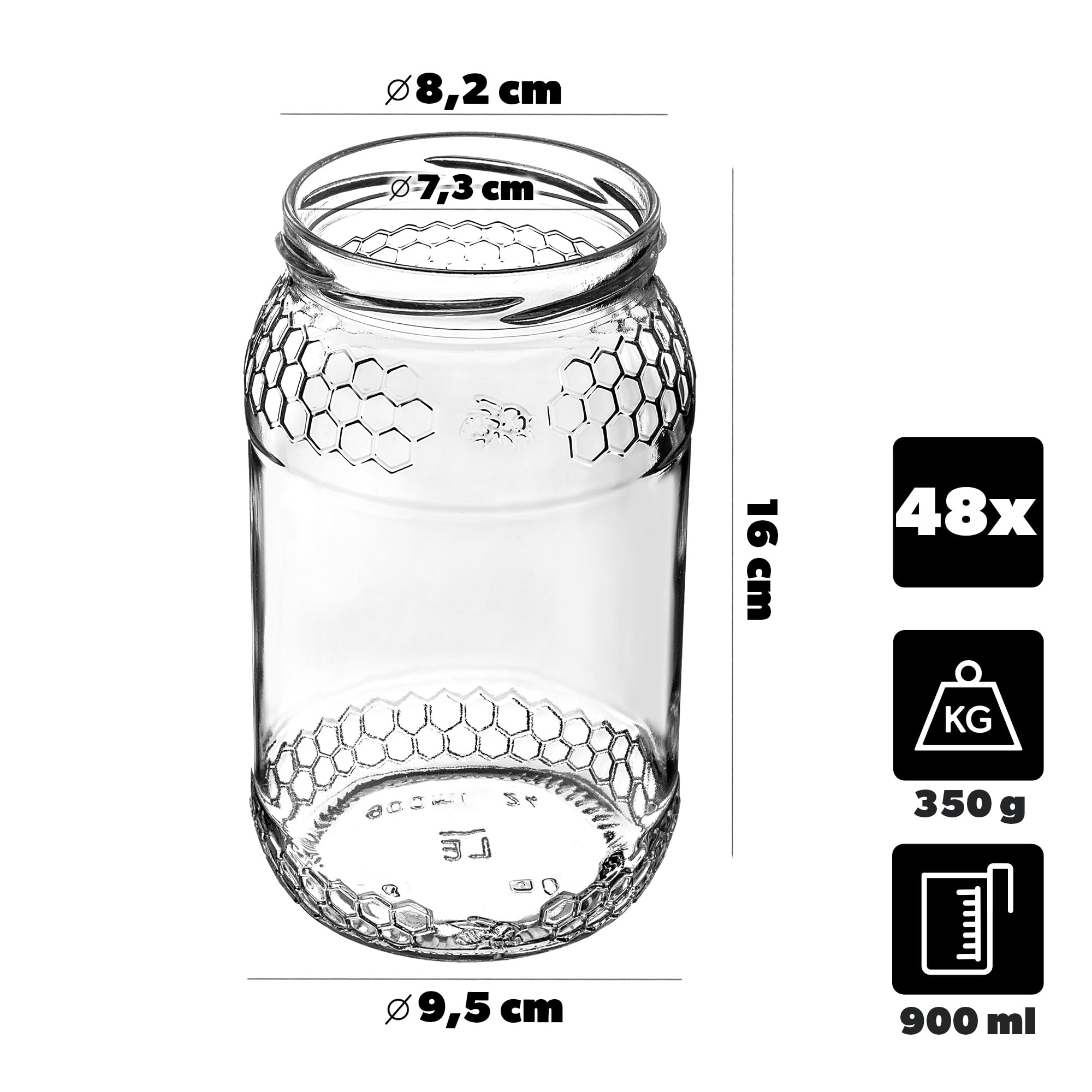 KADAX Set di 48 grandi barattoli in vetro 900ml Ø82 – tappo a vite ermetico, per conserve, sottaceti, verdure lacto-fermentate e marmellate fatte in casa
