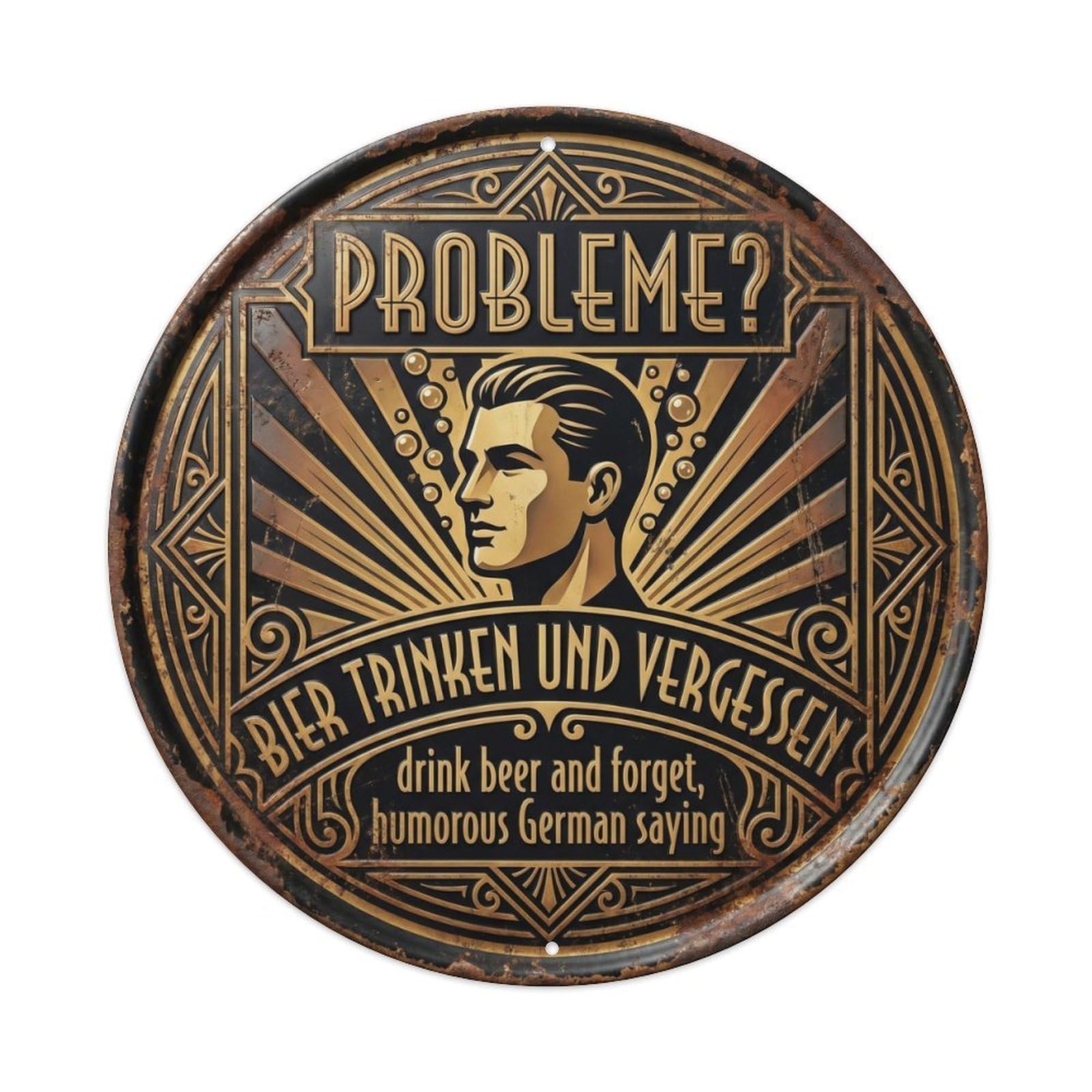 Vintage Bar Style Probleme Humorous Tavern Solution Metal Tin Sign Plaque Wall Decor for Cafe, Club, Garden Round Metal Poster 8x8Inch