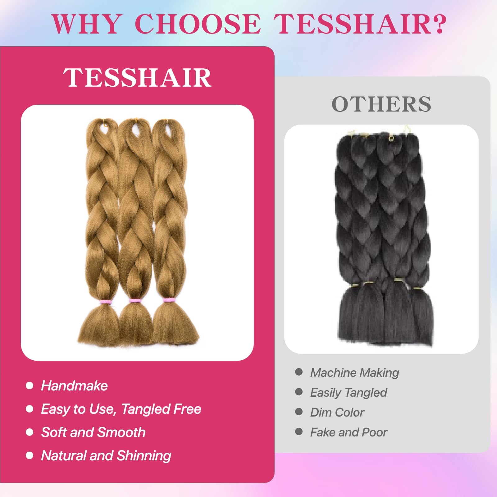 tesshair Braiding Hair Extensions 24 Inch Jumbo Braiding for Twist Braiding Synthetic Fashion Braids Extensions Hair Natural Braid Extensions for Women Grils (Dark Blonde - Image 3