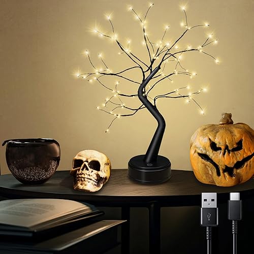 OTAVILEM Luces de árbol bonsái negras para decoración del hogar, luces LED y árboles centelleantes para decoración estética de habitación, lámpara