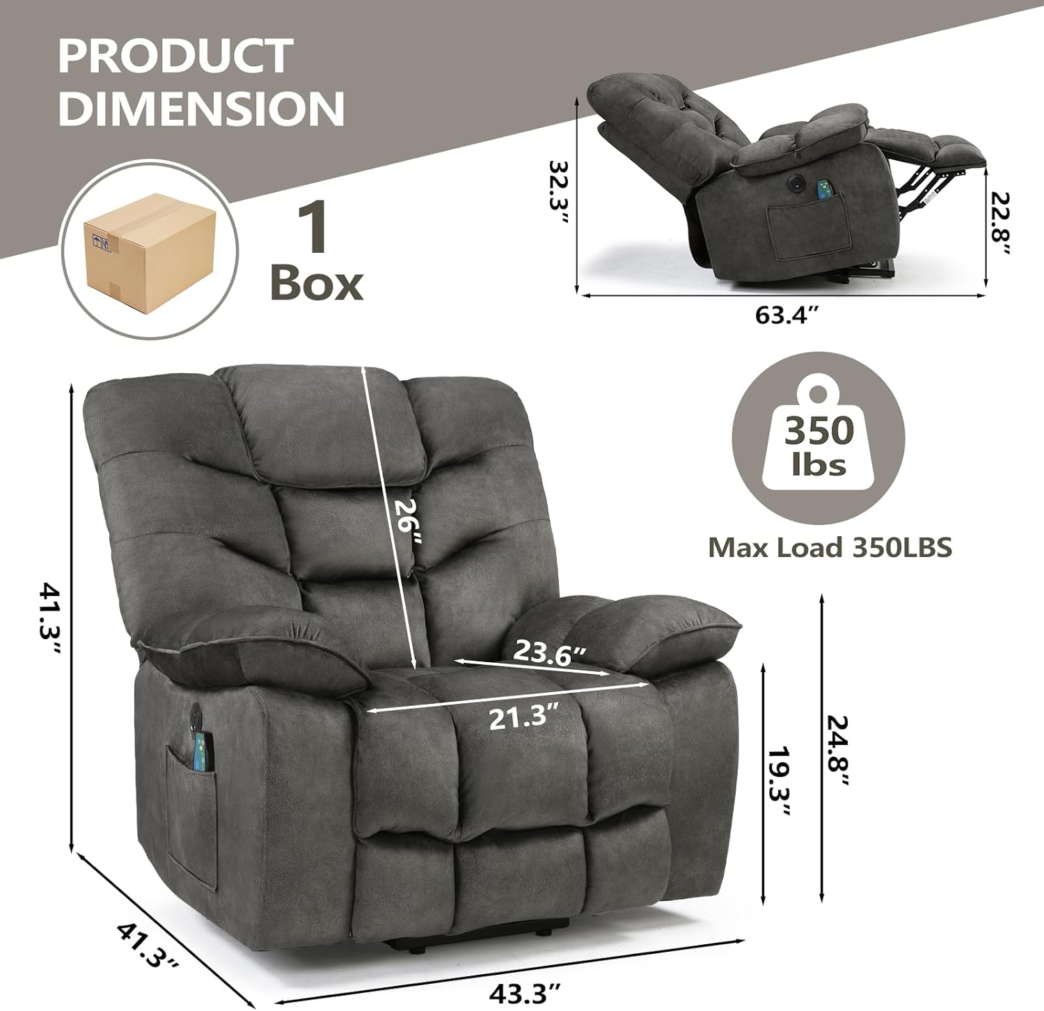 HAOMARKETS Oversized Power Lift Recliner Chair with Massage and Heat for Elderly, Electric Lifting Reclining Chairs with Side Pockets and USB Port for Living Room, Dark Grey