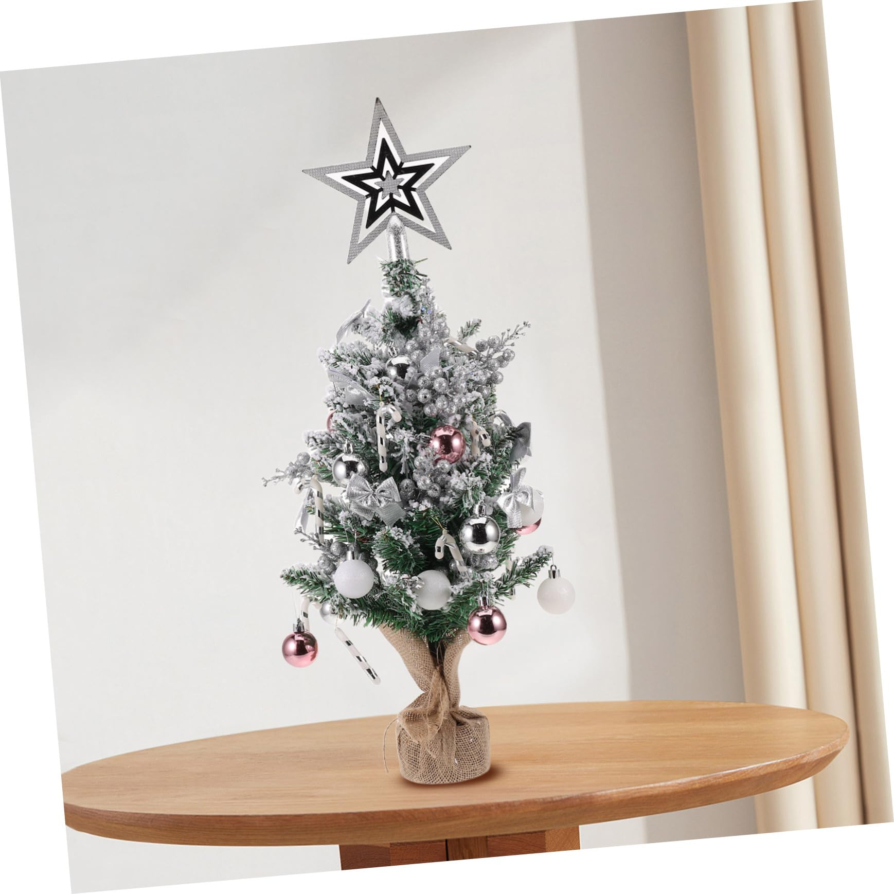 Árbol de Navidad de Mesa Pequeño Artificial con Base de Decoración Navideña para Escritorio Estantes y Portátil y Reutilizable Plata Sin Luz