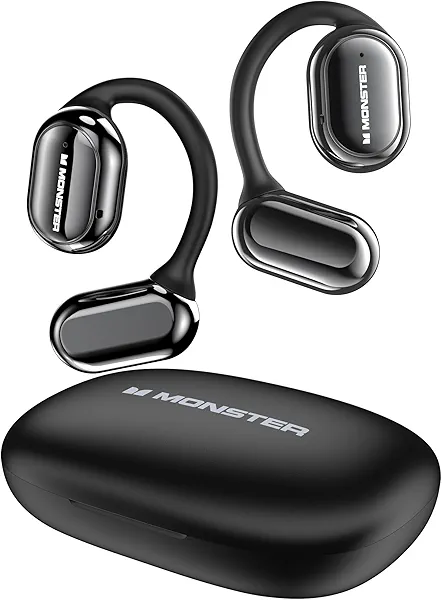 Monster Open Free AC100 Open Ear Headphones, Bluetooth 5.3 Wireless Headphones, Immersive Stereo Sound by Dual Large Driver, Clear Talk, 30H Playtime, Waterproof Earbuds for Running, Black